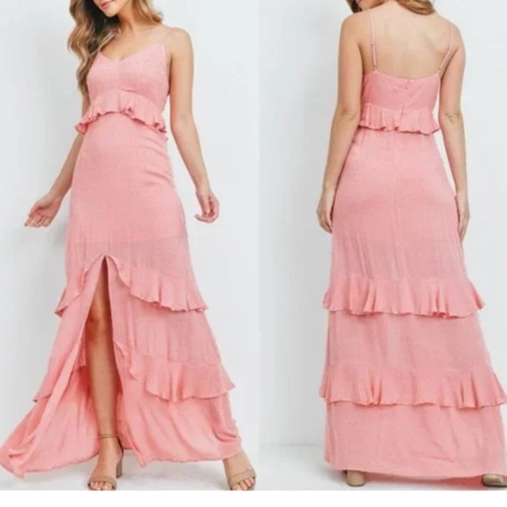 Blue Blush Strapless Coral Ruffle Dress Size S